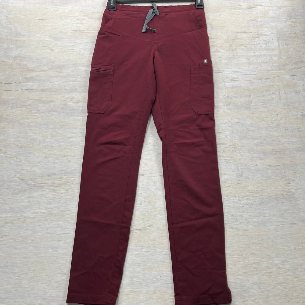 FIGS Scrub Pants Yola High-Rise Slim XS/T Tall Cargo Pockets Burgundy Women
